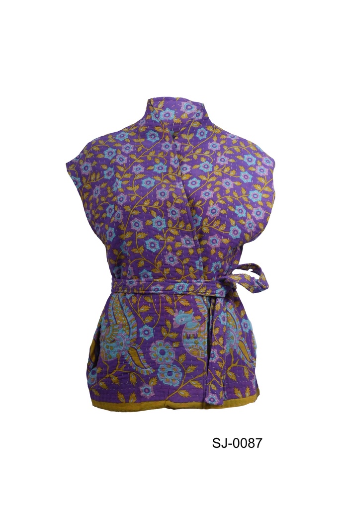 Upcycled & reversible Sleeveless Kantha Jacket 0087