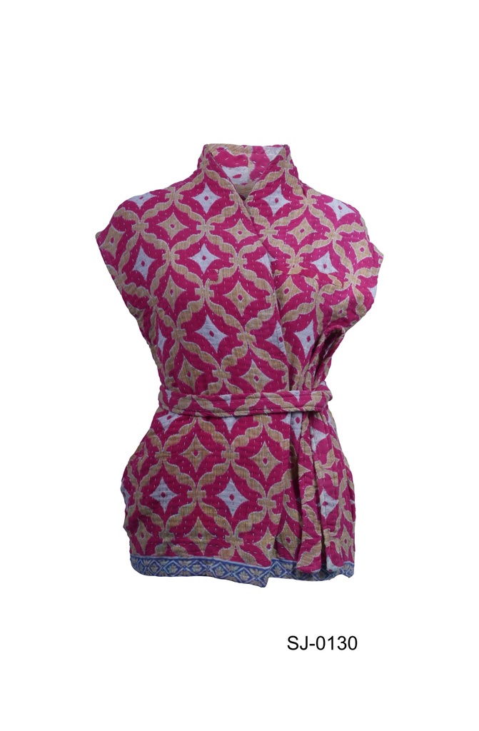 Upcycled & reversible Sleeveless Kantha Jacket 0130