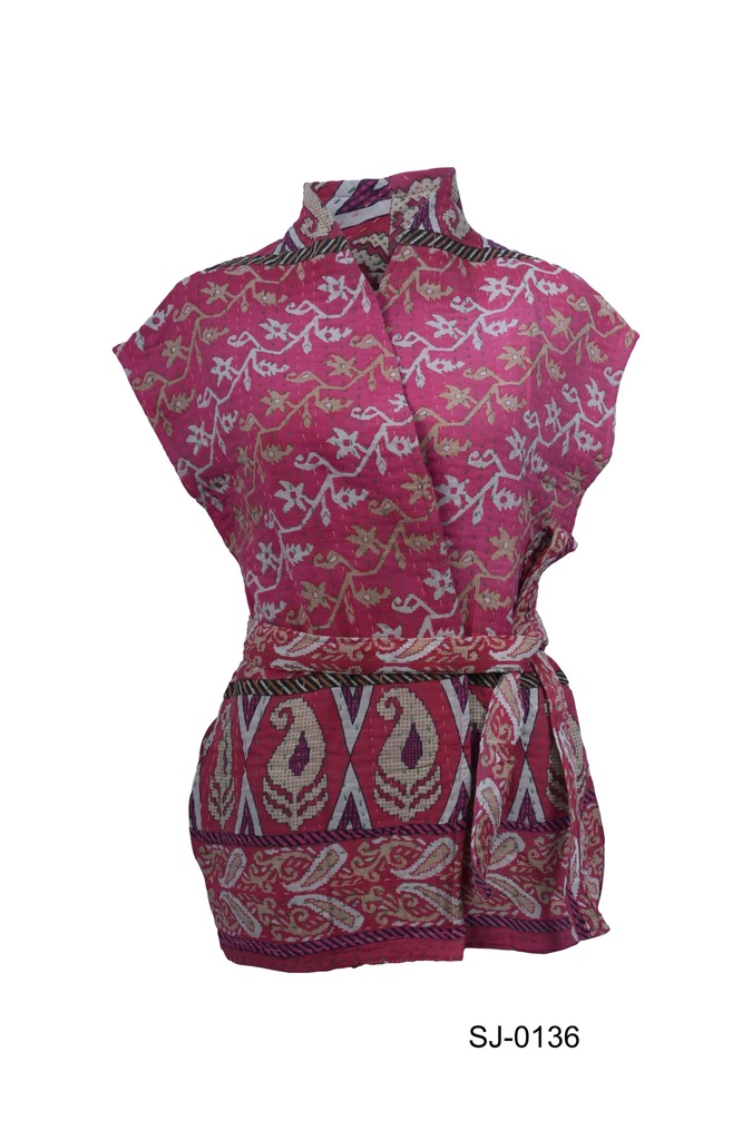 Upcycled & reversible Sleeveless Kantha Jacket 0136