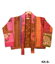 [IN-JAC-SH-1704] Upcycled & Reversible Kantha Jacket Short - 1704
