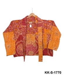 [IN-JAC-SH-1895] Upcycled & Reversible Kantha Jacket Short - 1895