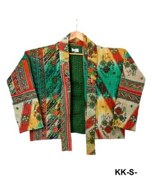 [IN-JAC-SH-1712] Upcycled & Reversible Kantha Jacket Short - 1712