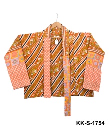 [IN-JAC-SH-1842] Upcycled & Reversible Kantha Jacket Short - 1842