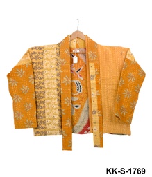 [IN-JAC-SH-1794] Upcycled & Reversible Kantha Jacket Short - 1794